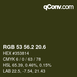 カラーコード: RGB 53 56.2 20.6 | qconv.com
