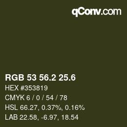 カラーコード: RGB 53 56.2 25.6 | qconv.com
