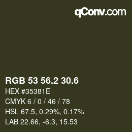 カラーコード: RGB 53 56.2 30.6 | qconv.com