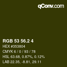 カラーコード: RGB 53 56.2 4 | qconv.com