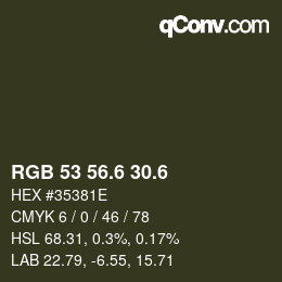 カラーコード: RGB 53 56.6 30.6 | qconv.com