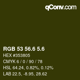 カラーコード: RGB 53 56.6 5.6 | qconv.com