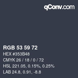 Color code: RGB 53 59 72 | qconv.com