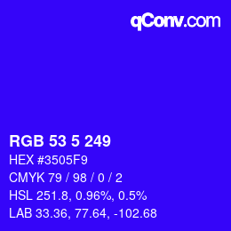 Color code: RGB 53 5 249 | qconv.com