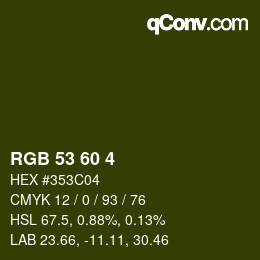 Color code: RGB 53 60 4 | qconv.com