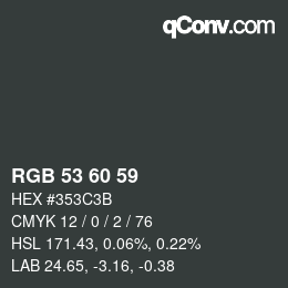 カラーコード: RGB 53 60 59 | qconv.com
