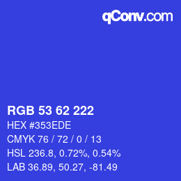 Color code: RGB 53 62 222 | qconv.com