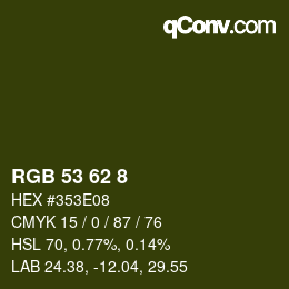 Color code: RGB 53 62 8 | qconv.com