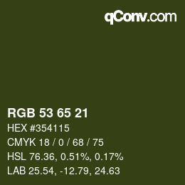 Color code: RGB 53 65 21 | qconv.com