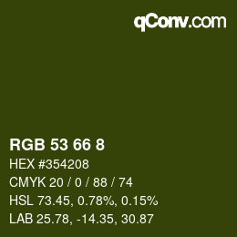 Color code: RGB 53 66 8 | qconv.com