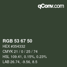 颜色代码: RGB 53 67 50 | qconv.com