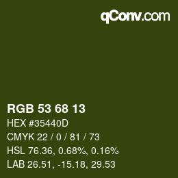 Color code: RGB 53 68 13 | qconv.com