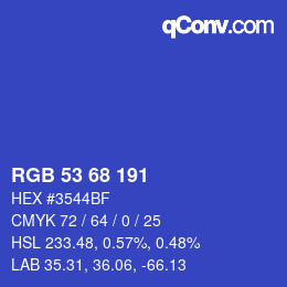 Color code: RGB 53 68 191 | qconv.com