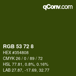 Color code: RGB 53 72 8 | qconv.com