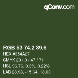 カラーコード: RGB 53 74.2 39.6 | qconv.com