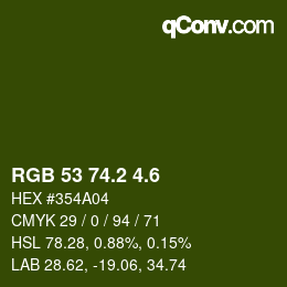 カラーコード: RGB 53 74.2 4.6 | qconv.com