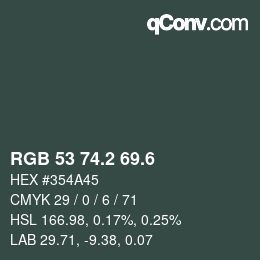 カラーコード: RGB 53 74.2 69.6 | qconv.com