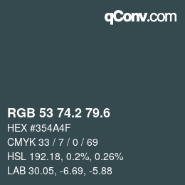 カラーコード: RGB 53 74.2 79.6 | qconv.com