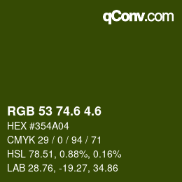 カラーコード: RGB 53 74.6 4.6 | qconv.com
