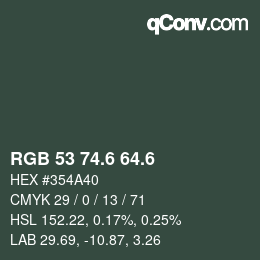 カラーコード: RGB 53 74.6 64.6 | qconv.com