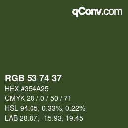 Color code: RGB 53 74 37 | qconv.com