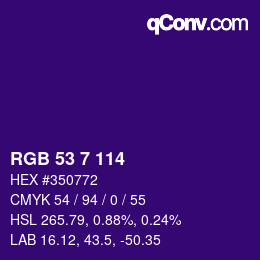 Color code: RGB 53 7 114 | qconv.com