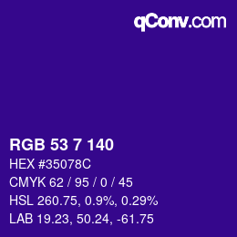 カラーコード: RGB 53 7 140 | qconv.com