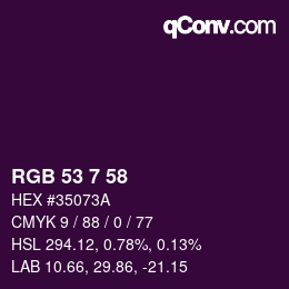 Color code: RGB 53 7 58 | qconv.com