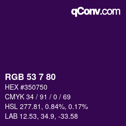 Color code: RGB 53 7 80 | qconv.com