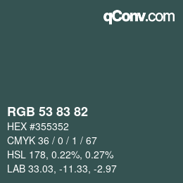 カラーコード: RGB 53 83 82 | qconv.com