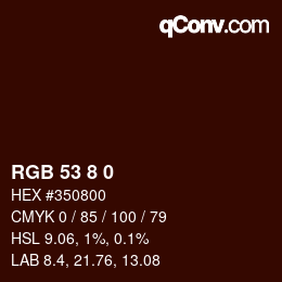 Color code: RGB 53 8 0 | qconv.com