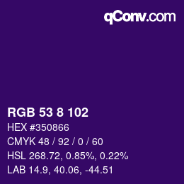 カラーコード: RGB 53 8 102 | qconv.com