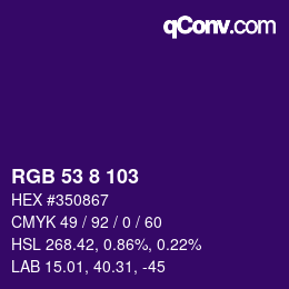 カラーコード: RGB 53 8 103 | qconv.com