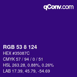 Color code: RGB 53 8 124 | qconv.com