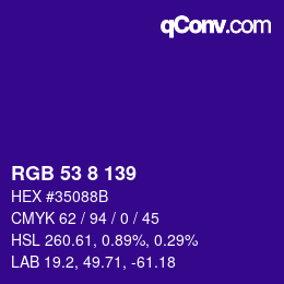 カラーコード: RGB 53 8 139 | qconv.com