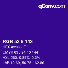 Color code: RGB 53 8 143 | qconv.com
