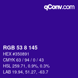 Color code: RGB 53 8 145 | qconv.com