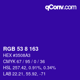 Color code: RGB 53 8 163 | qconv.com