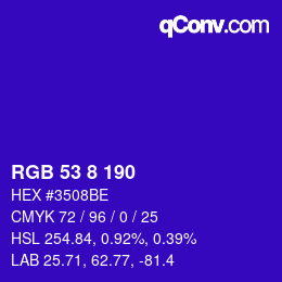 Color code: RGB 53 8 190 | qconv.com