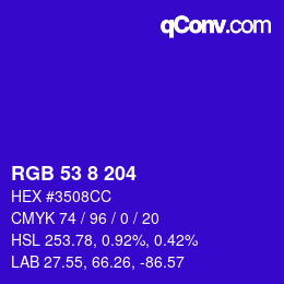 Color code: RGB 53 8 204 | qconv.com