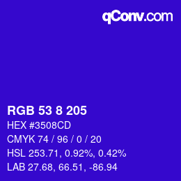 Color code: RGB 53 8 205 | qconv.com