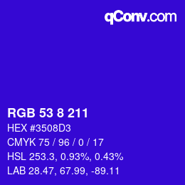 Color code: RGB 53 8 211 | qconv.com