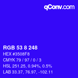 Color code: RGB 53 8 248 | qconv.com