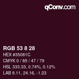 Color code: RGB 53 8 28 | qconv.com