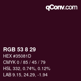 颜色代码: RGB 53 8 29 | qconv.com