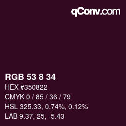 颜色代码: RGB 53 8 34 | qconv.com