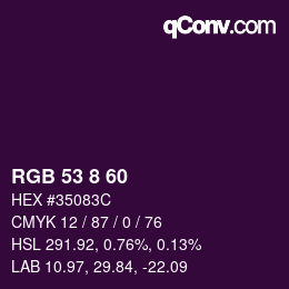 カラーコード: RGB 53 8 60 | qconv.com