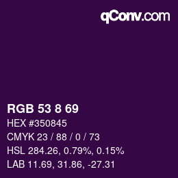 Color code: RGB 53 8 69 | qconv.com