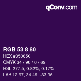 Color code: RGB 53 8 80 | qconv.com