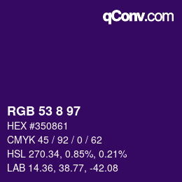 カラーコード: RGB 53 8 97 | qconv.com